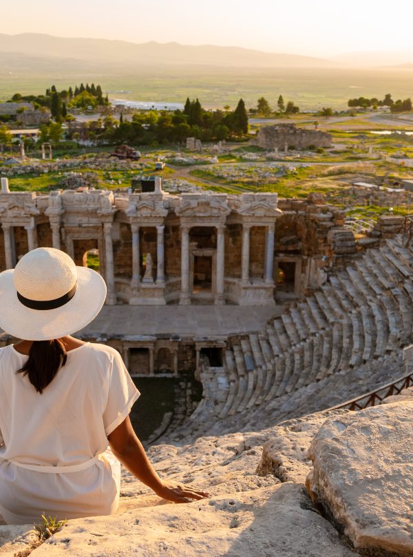 Hierapolis ancient city Pamukkale Turkey during sunset